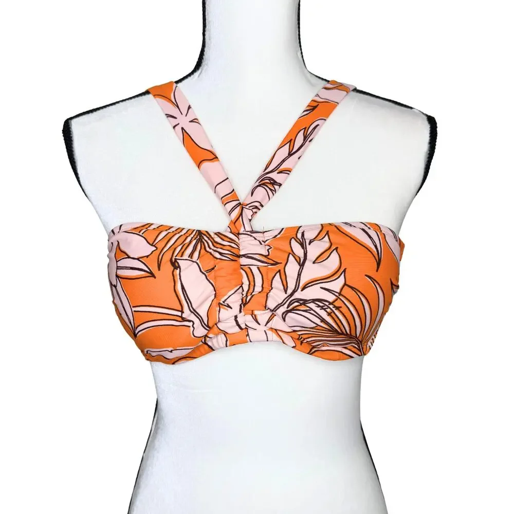 Kona Sol Target Tropical Floral Multiway Bralette Bikini Top Size Small Orange